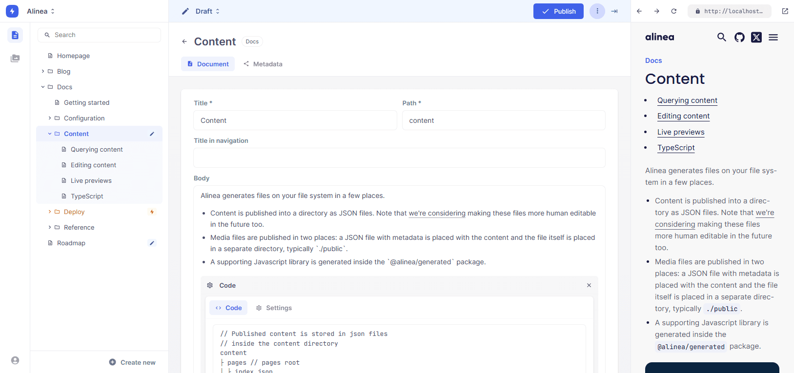 Alinea content tree screenshot