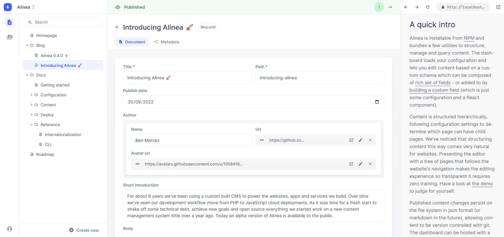 Alinea dashboard screenshot